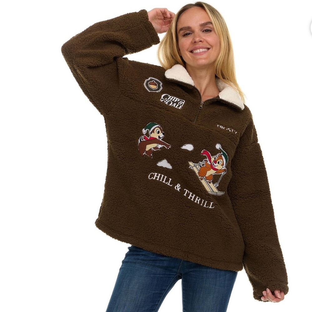 Disney Chip & Dale Winter Sherpa Quarter-Zip Pullover Size XL 🆕